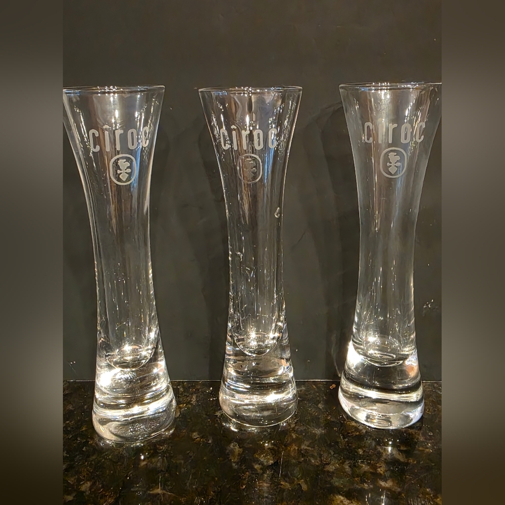 Set  of 3 VintageEtched Ciroc French Vodka Clear Tall Shooter/Shot Glasses